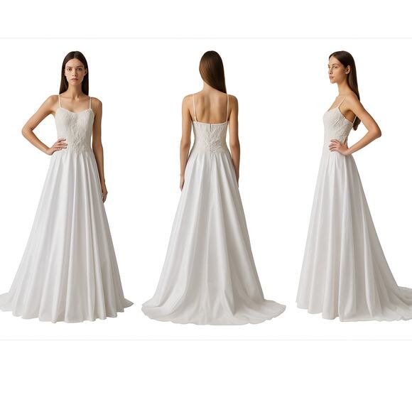 St Tropez Wedding Dress Womens S White Ballgown Beaded Bodice Tulle Train Bridal - Picture 3 of 15